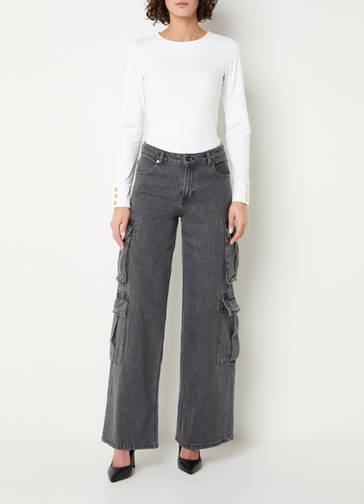 NIKKIE Patras high waist straight leg jeans met gekleurde wassing - voorkant 3 donkergrijs