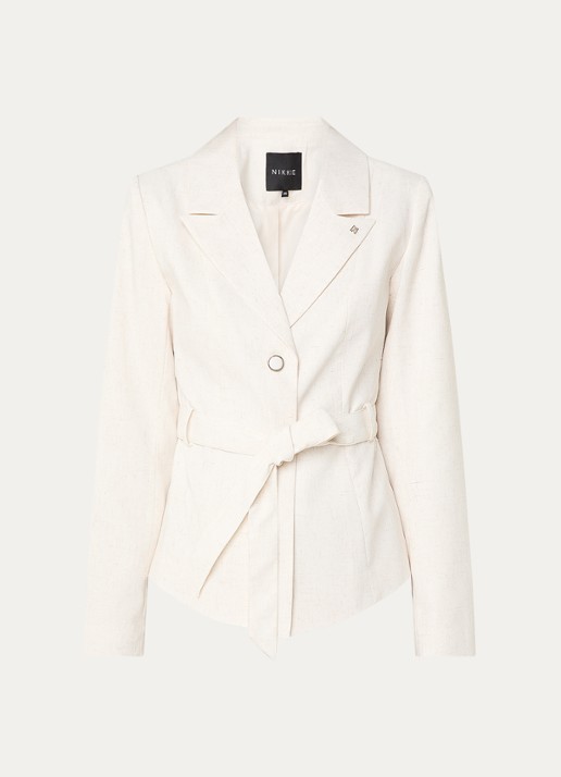 NIKKIE Payette blazer met strikceintuur - voorkant creme