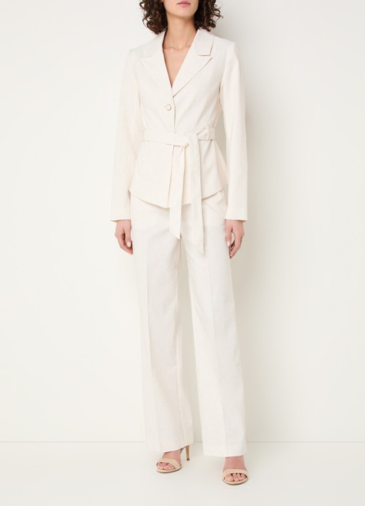 NIKKIE Payette high waist loose fit pantalon in linnenblend - voorkant 4 creme
