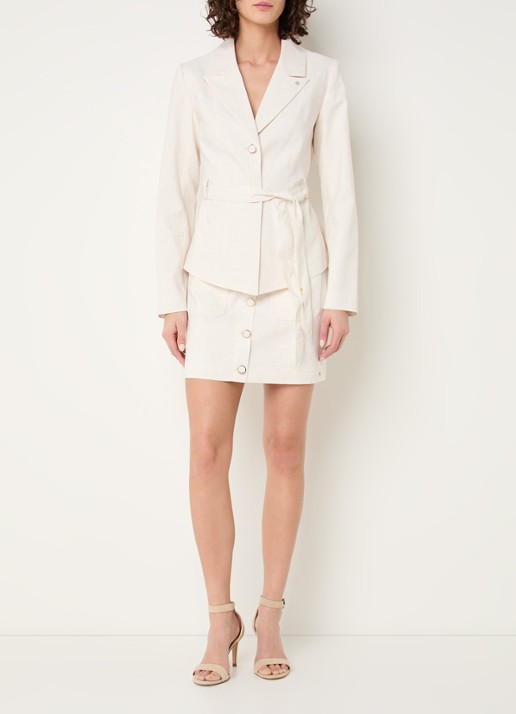 NIKKIE Payette mini rok in linnenblend - voorkant 2 creme