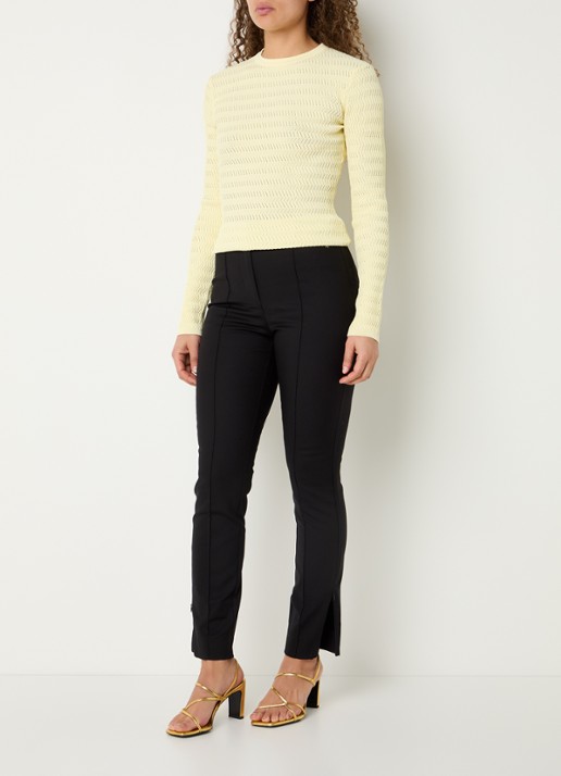 NIKKIE Peoria high waist slim fit pantalon met persplooi - voorkant 4 zwart