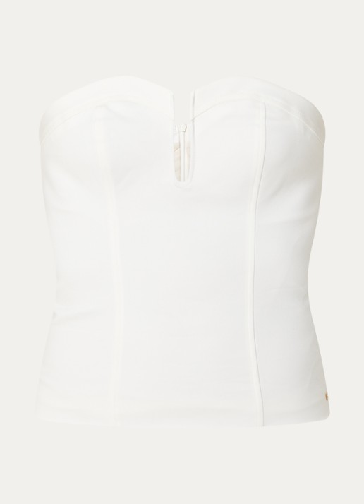 NIKKIE Peoria strapless top met logo - voorkant 3 wit