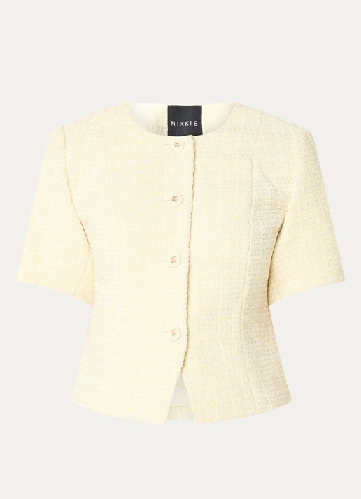 NIKKIE Perth blazer in wolblend met tweed-look - voorkant lichtgeel