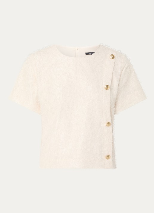 NIKKIE Phana top met strass en sierknopen - voorkant 2 creme