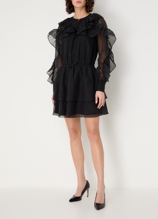 NIKKIE Pharr mini jurk met volant - voorkant 3 zwart