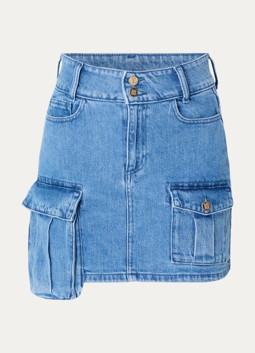 NIKKIE Piciba mini spijkerrok met klepzakken - voorkant 3 indigo