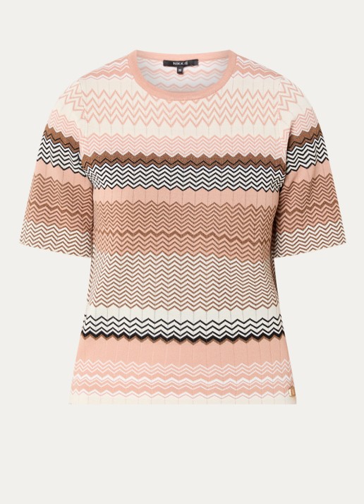 NIKKIE Pilazio top met print - voorkant 3 zalmroze