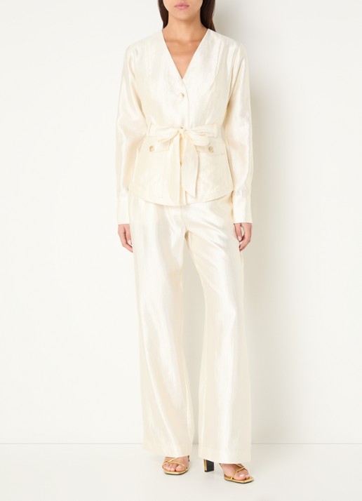 NIKKIE Polarmar high waist straight fit pantalon met steekzakken - voorkant 2 beige