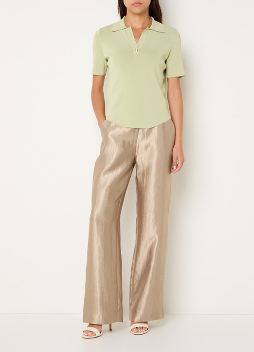 NIKKIE Polarmar high waist straight fit pantalon met steekzakken - voorkant 3 zand