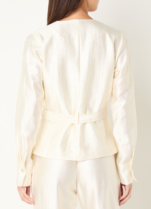 NIKKIE Porlamar blouse met metallic finish en strikdetail - achterkant beige