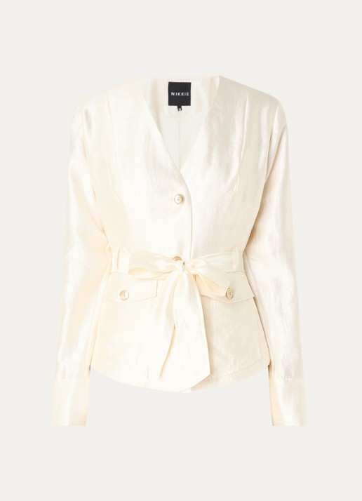 NIKKIE Porlamar blouse met metallic finish en strikdetail