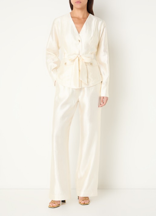 NIKKIE Porlamar blouse met metallic finish en strikdetail - voorkant 3 beige