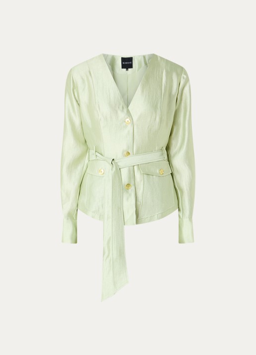 NIKKIE Porlamar blouse met metallic finish en strikdetail - voorkant lichtgroen