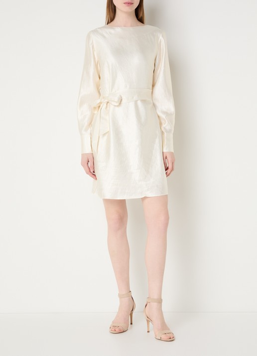 NIKKIE Porlamar mini jurk met strikceintuur - voorkant 2 creme