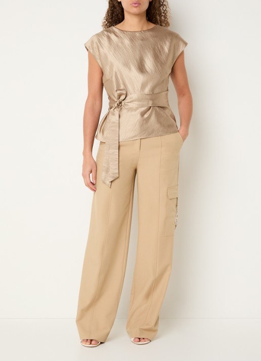 NIKKIE Porlamar top met metallic finish en strikdetail - voorkant 3 goud