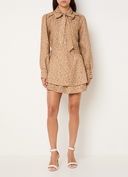 NIKKIE Pragues blouse met panterprint - voorkant 4 lichtbruin