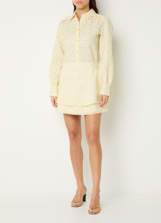 NIKKIE Pragues blouse met panterprint - voorkant 3 lichtgeel