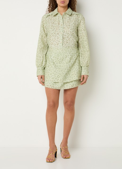 NIKKIE Pragues blouse met panterprint - voorkant 2 taupe