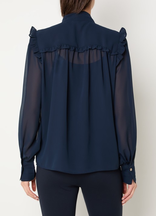 NIKKIE Pragues blouse met volant en sjaalkraag - achterkant 3 donkerblauw