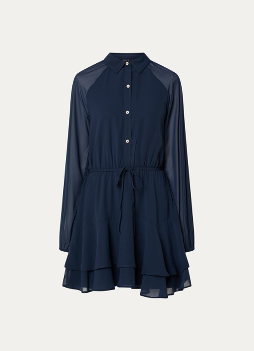 NIKKIE Pragues mini blousejurk met ballonmouwen - voorkant 2 donkerblauw