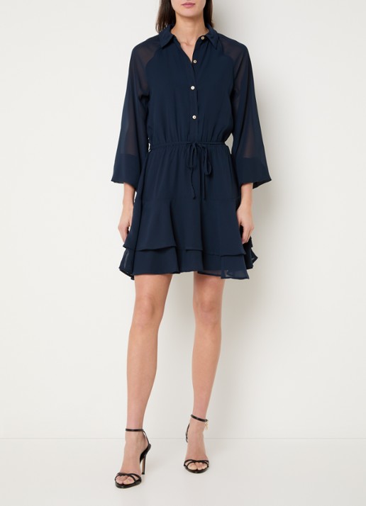 NIKKIE Pragues mini blousejurk met ballonmouwen - voorkant 3 donkerblauw