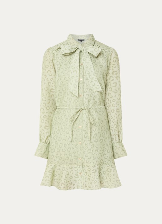 NIKKIE Pragues mini jurk met panterprint - voorkant 3 lichtgroen