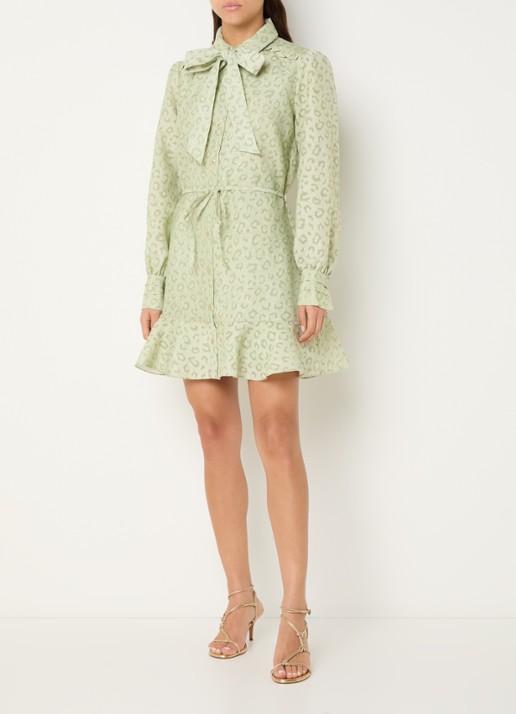NIKKIE Pragues mini jurk met panterprint - voorkant 4 lichtgroen