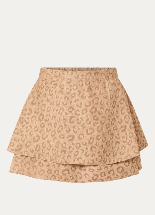NIKKIE Pragues mini rok met panterprint - voorkant 2 camel