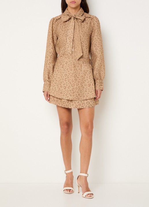 NIKKIE Pragues mini rok met panterprint - voorkant 3 camel
