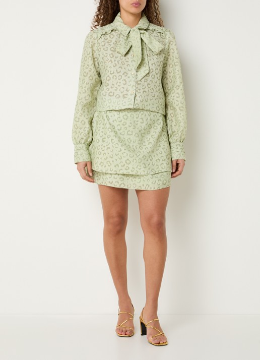 NIKKIE Pragues mini rok met panterprint - voorkant 4 donkerblauw