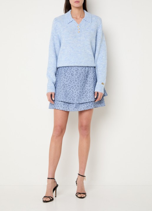 NIKKIE Pragues mini rok met panterprint - voorkant 3 staalblauw
