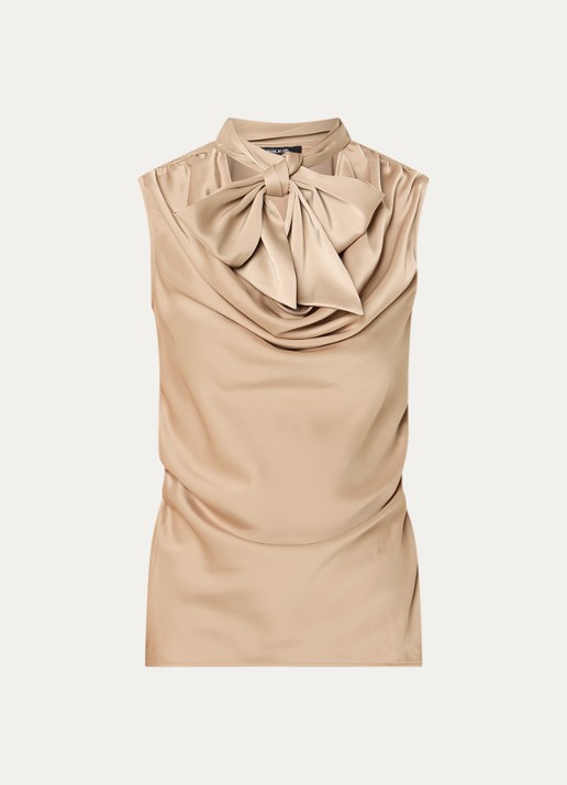 NIKKIE Provo top van satijn met watervalhals - voorkant beige