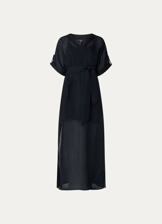 NIKKIE Qaftan maxi tuniek jurk met streepprint en strikceintuur - voorkant 3 zwart