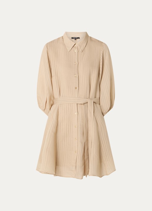 NIKKIE Qaftan mini blousejurk met strikceintuur - voorkant 3 camel