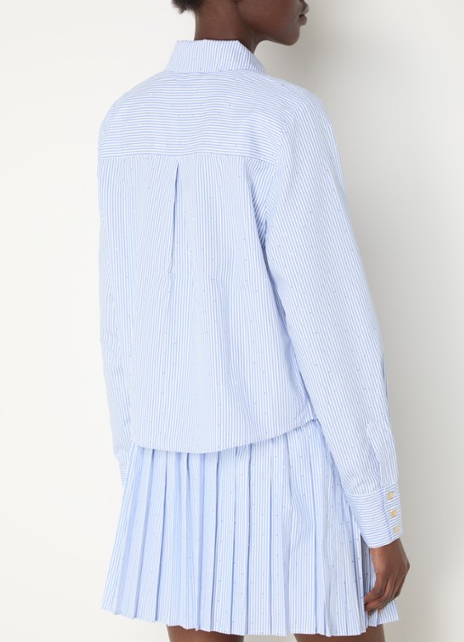 NIKKIE Qamdo blouse met streepprint en strass - achterkant staalblauw