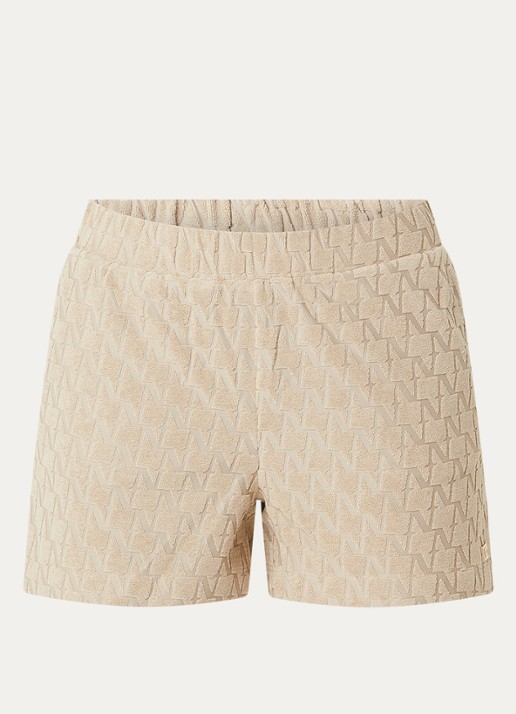 NIKKIE Qea high waist wide fit korte broek van badstof - voorkant 2 gebroken wit