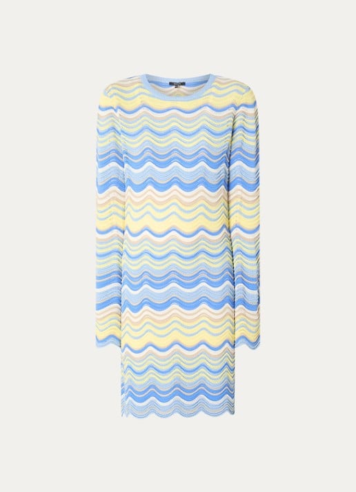 NIKKIE Quero grofgebreide mini jurk met ingebreid patroon - voorkant 2 blauw