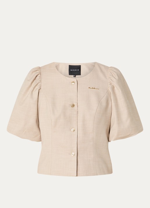 NIKKIE Quito blouse met logo - voorkant 2 beige