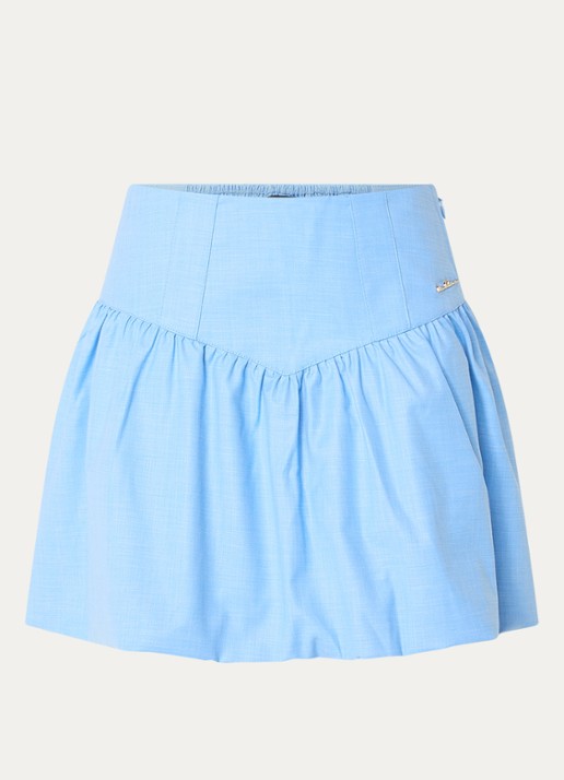 NIKKIE Quito minirok met smockwerk en logo - voorkant 2 blauw