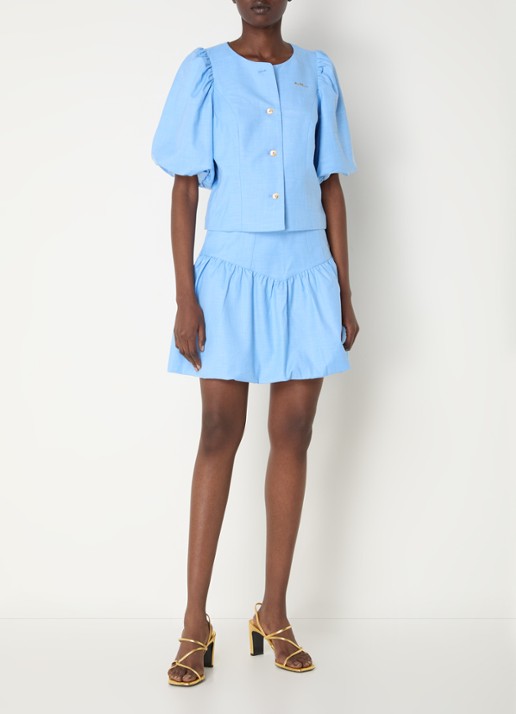 NIKKIE Quito minirok met smockwerk en logo - voorkant 3 blauw