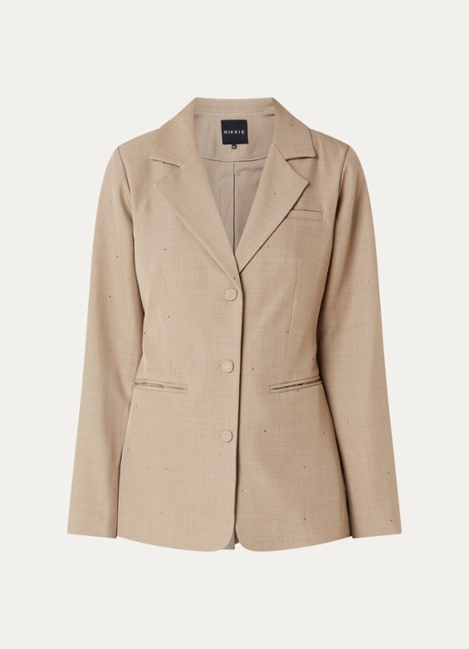 NIKKIE Reimio blazer met strass en paspelzakken - voorkant 3 zand