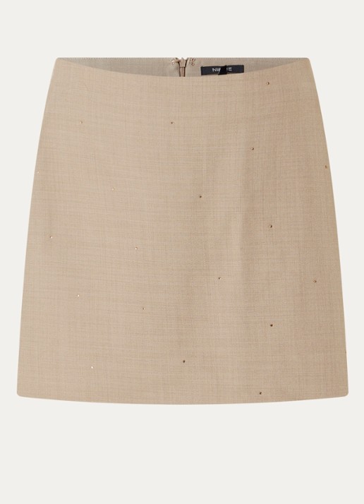 NIKKIE Reimio minirok met strass - voorkant zand