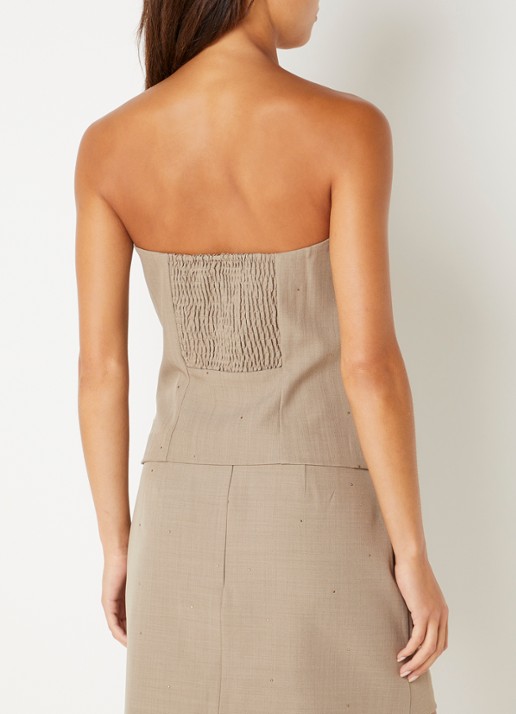 NIKKIE Reimio strapless top met strass - achterkant 2 zand