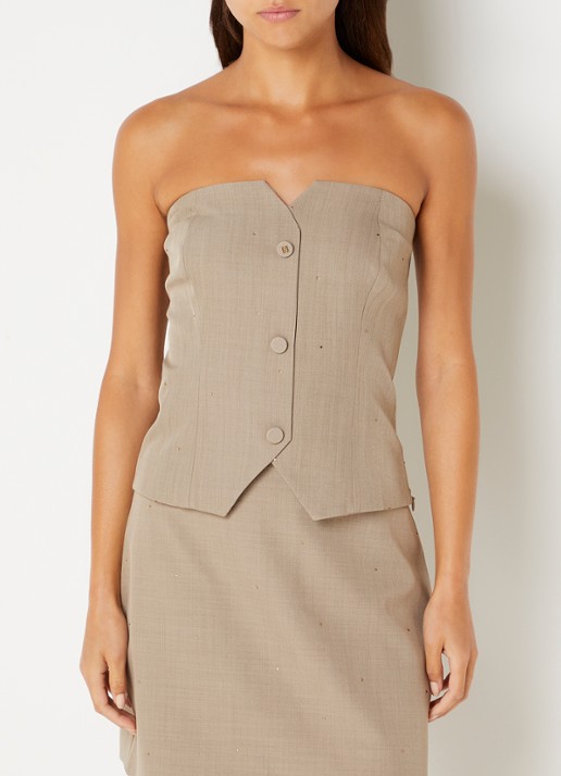 NIKKIE Reimio strapless top met strass - detail zand