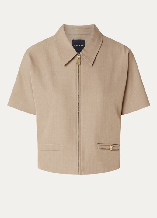 NIKKIE Reno cropped blouse - voorkant zand