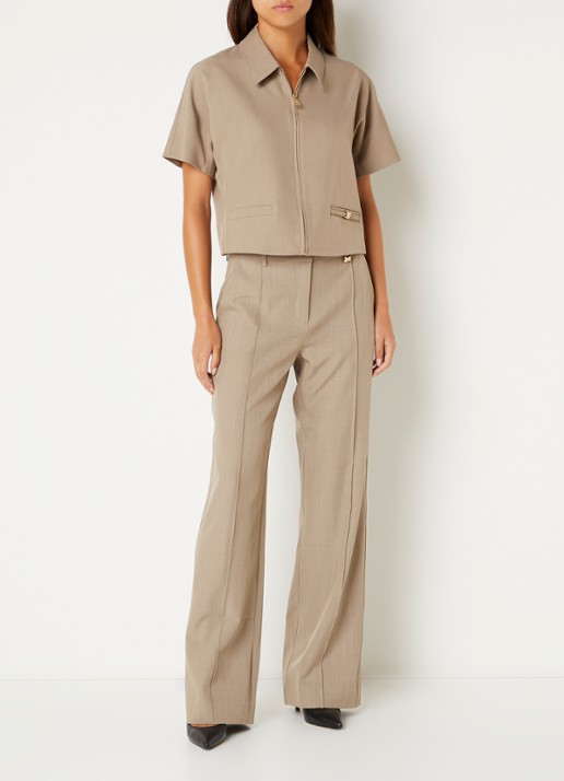 NIKKIE Reno high waist loose fit pantalon met steekzakken - voorkant 2 zand