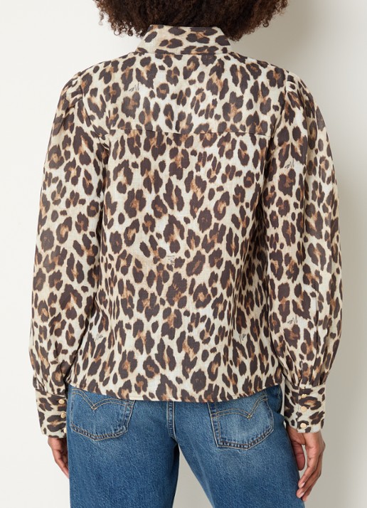 NIKKIE Retiro blouse met dierenprint - achterkant donkerbruin