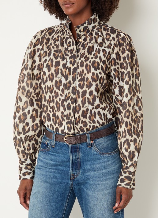 NIKKIE Retiro blouse met dierenprint - detail 2 donkerbruin