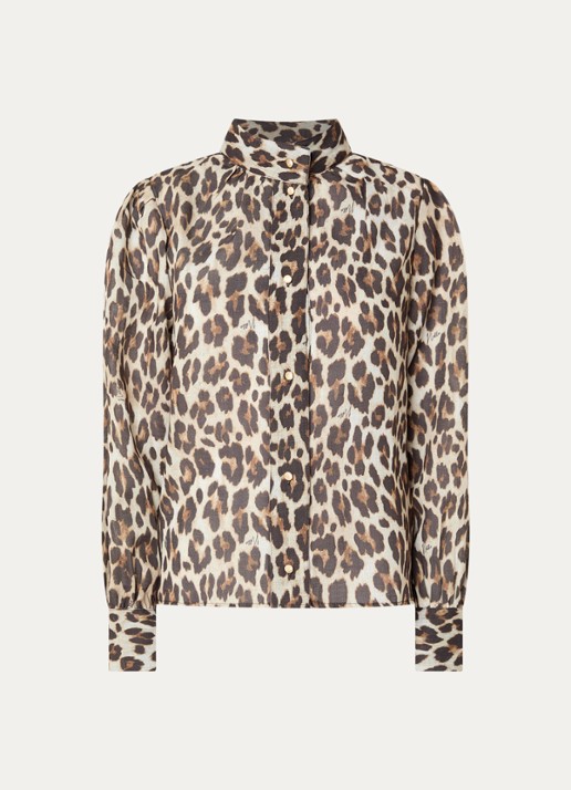 NIKKIE Retiro blouse met dierenprint - voorkant 3 donkerbruin