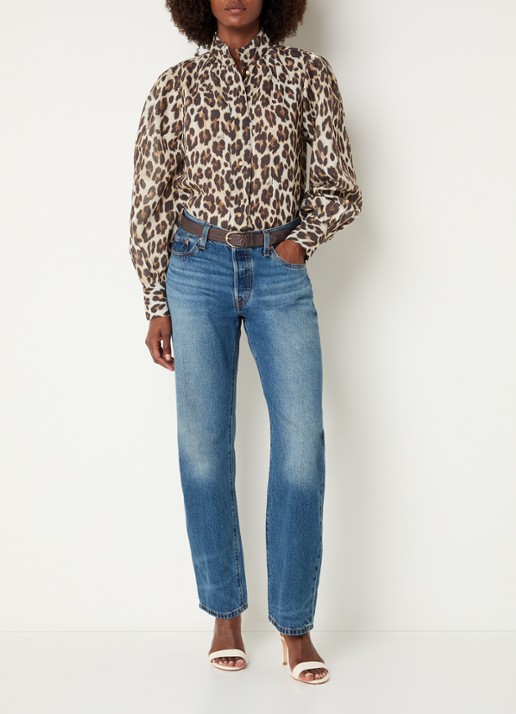 NIKKIE Retiro blouse met dierenprint - voorkant 4 donkerbruin